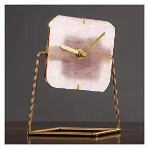 3NH® Vintage Table Clock Table Clock Nordic Agate Clock Living Room Home Clock Ornaments Light Luxury Desktop Display Clock Desk Clock Agate Stone Mantel Clocks for Living Room (Size : B)