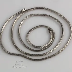 b12-chn700- Vintage silver metal finished snake chain. 2mm width. Sold in 15" lengths.