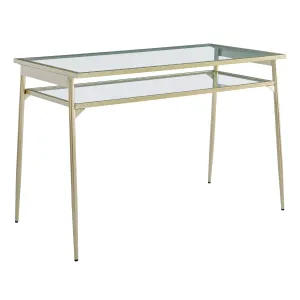 Contemporary Two Tier Glass Top Computer Desk - Gold / Glass by Couch.com