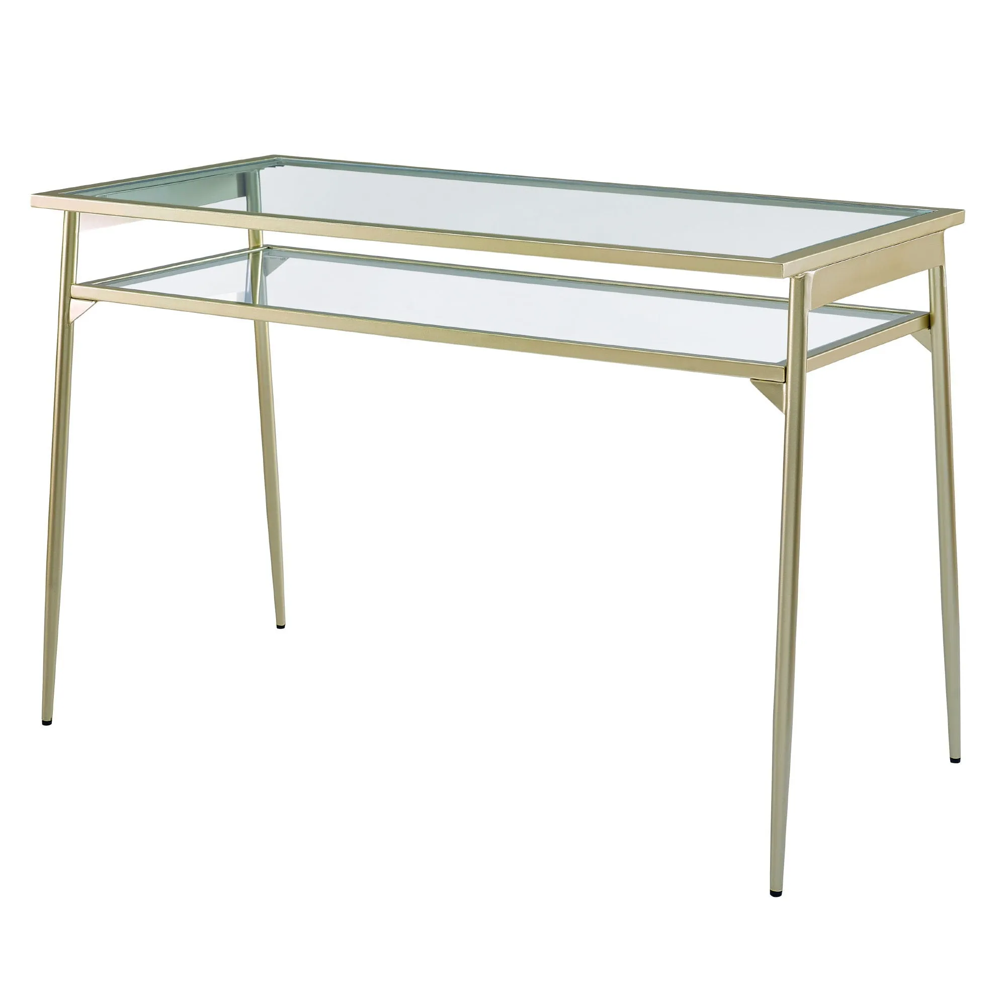 Contemporary Two Tier Glass Top Computer Desk - Gold / Glass by Couch.com