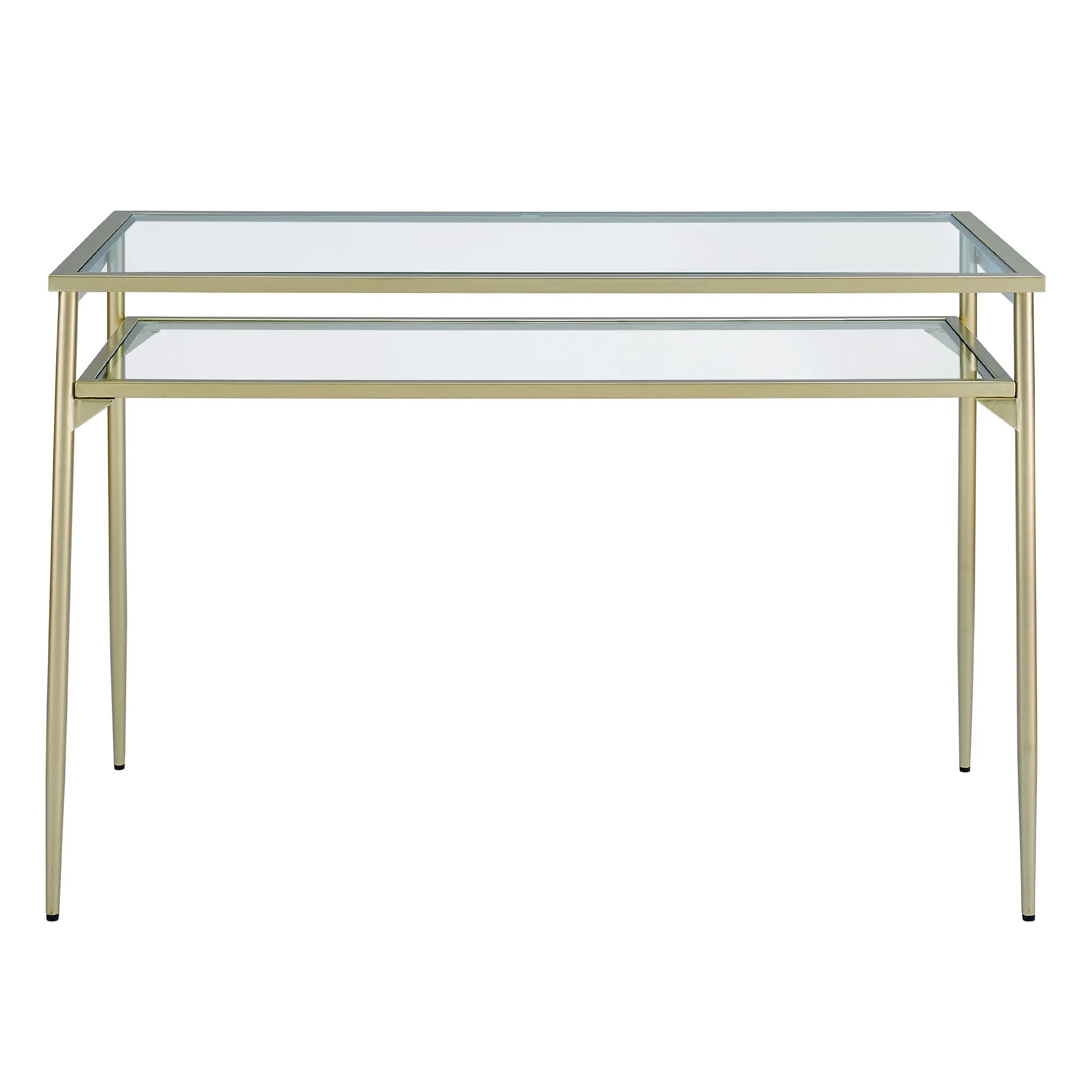 Contemporary Two Tier Glass Top Computer Desk - Gold / Glass by Couch.com