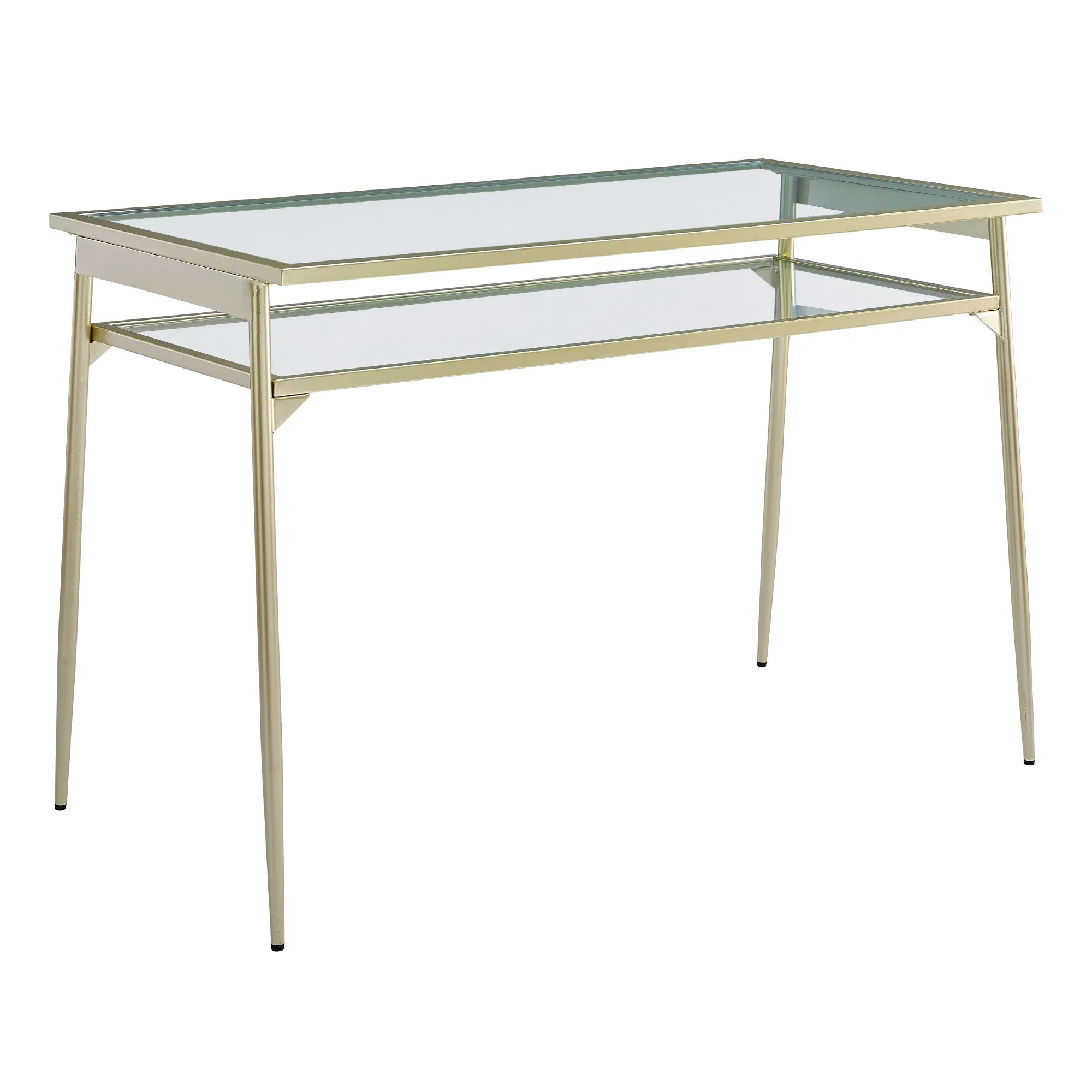 Contemporary Two Tier Glass Top Computer Desk - Gold / Glass by Couch.com