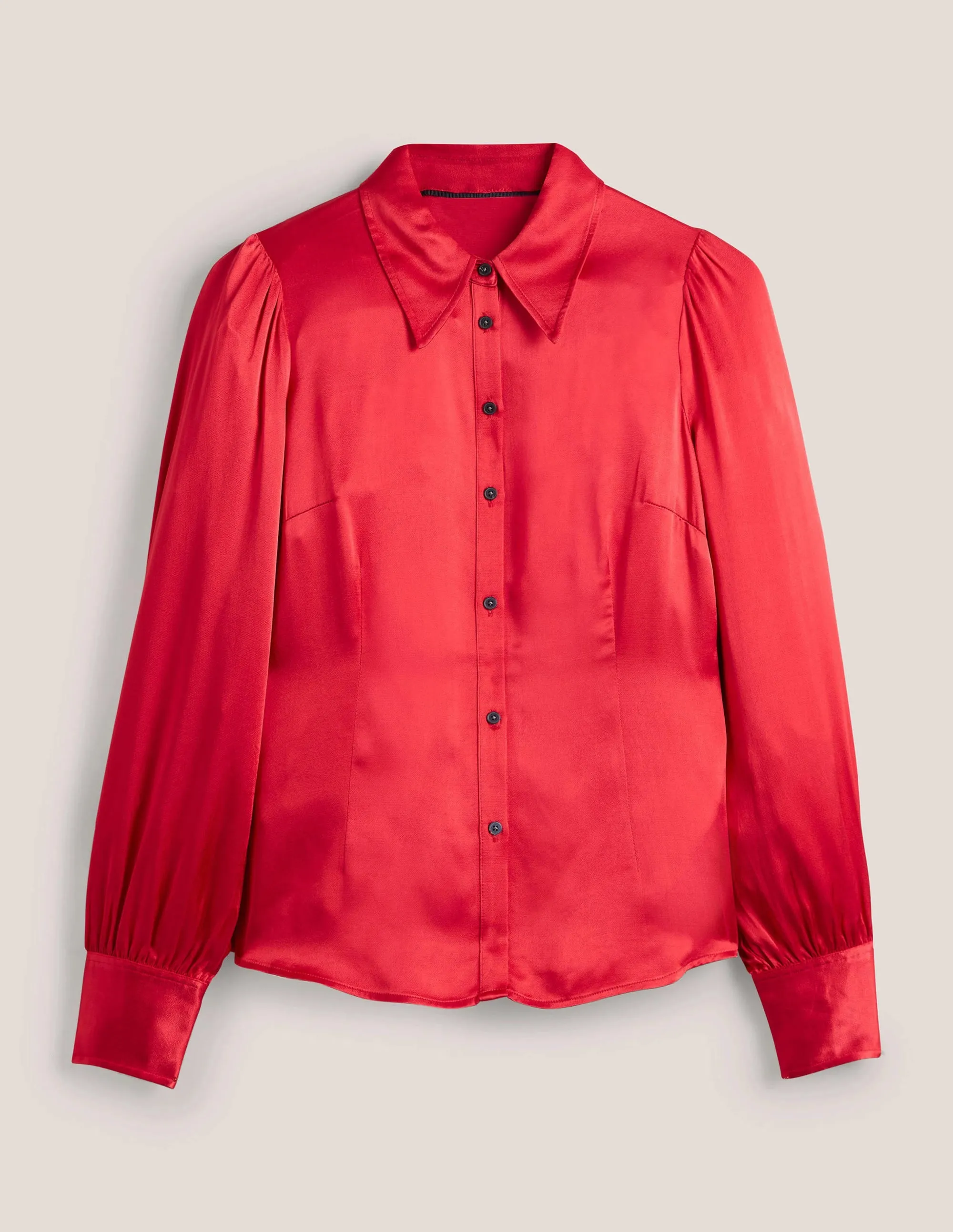 Dart Detail Satin Fitted Shirt-Strawberry Tart Red
