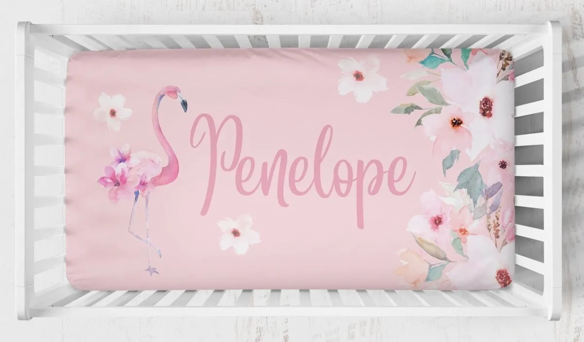 Flamingo Floral Nursery Starter Crib Bedding Set