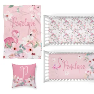 Flamingo Floral Nursery Starter Crib Bedding Set