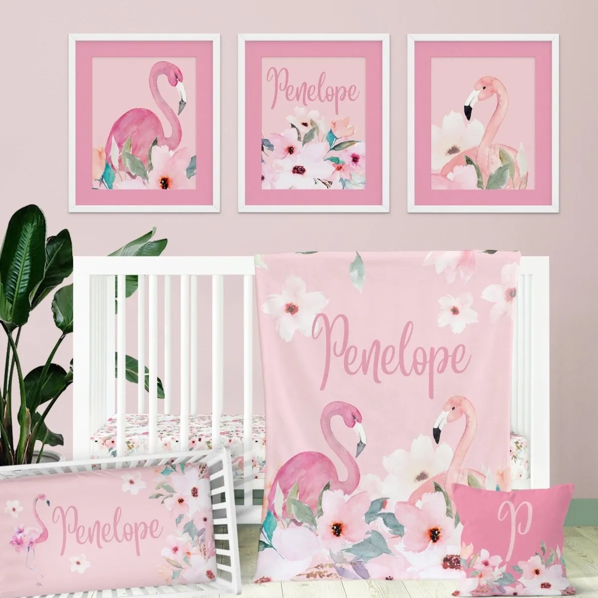 Flamingo Floral Nursery Starter Crib Bedding Set
