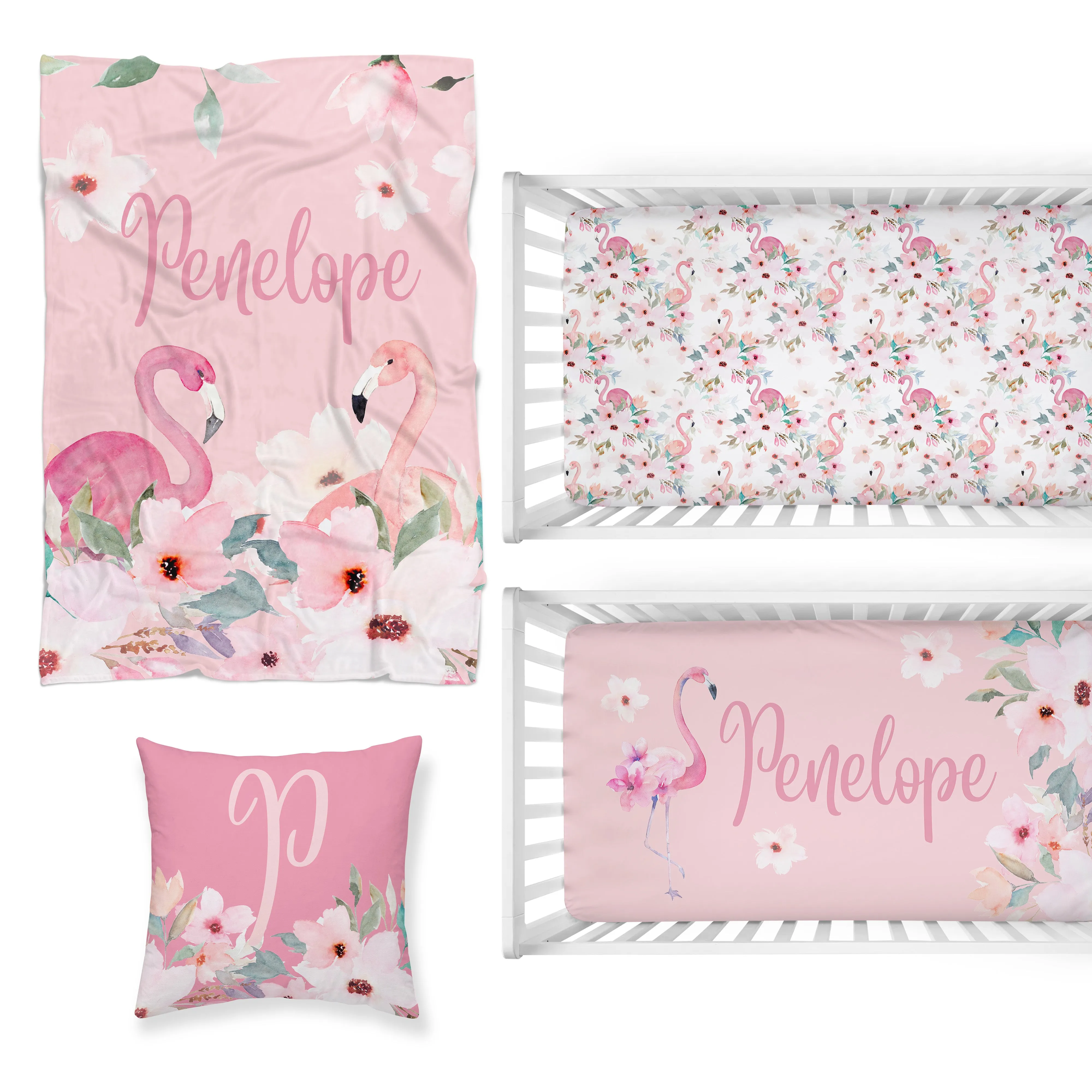 Flamingo Floral Nursery Starter Crib Bedding Set