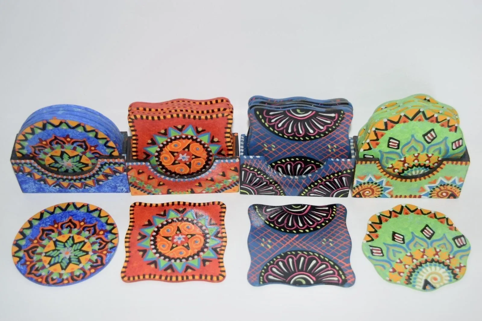 Hand Painted Coaster Set of 6 with Holder