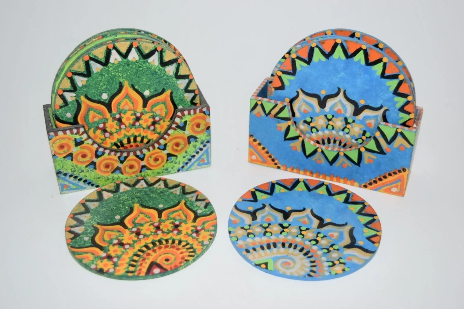 Hand Painted Coaster Set of 6 with Holder