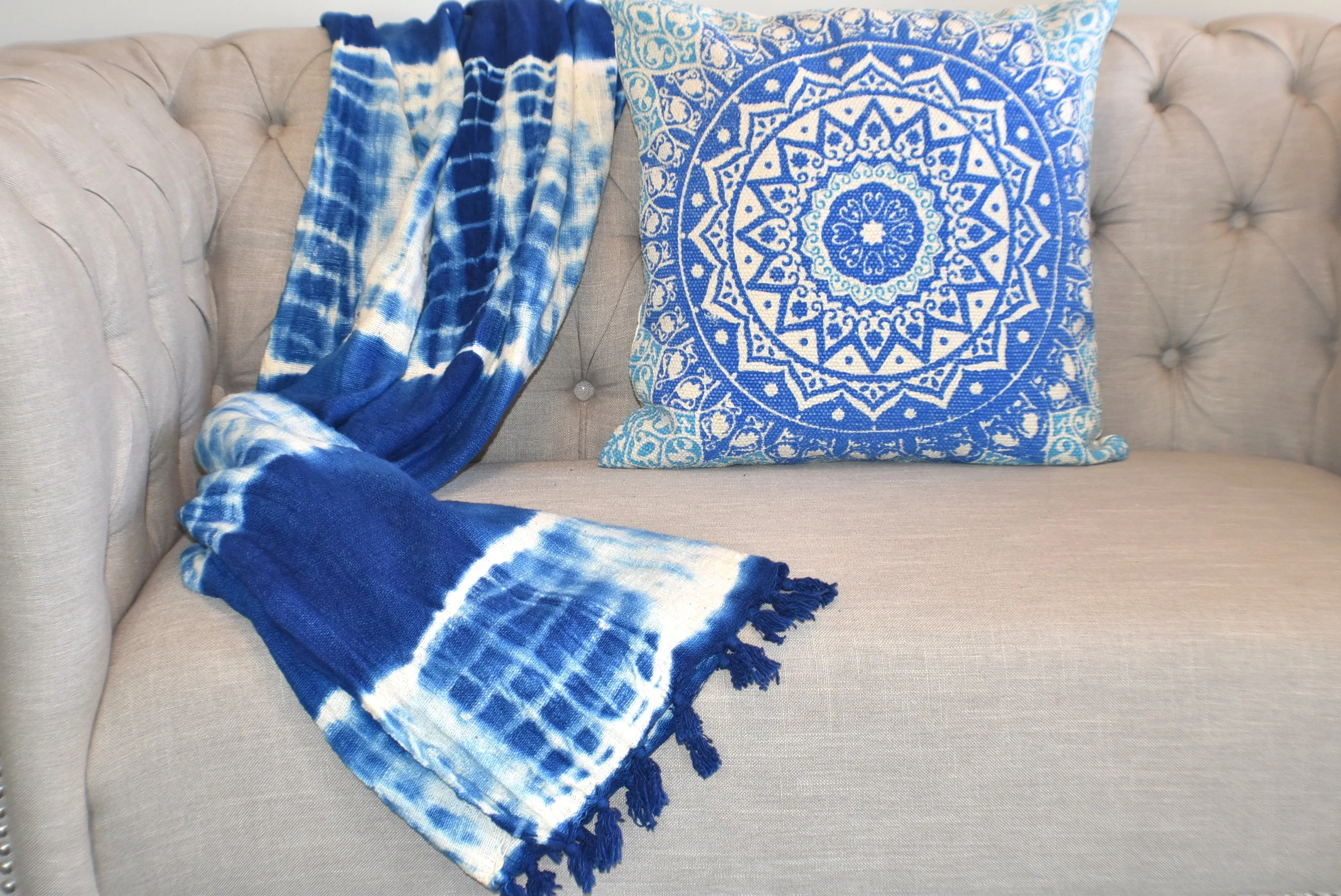 Indigo Tie and Dye Cotton Sluby Bohemian Throw