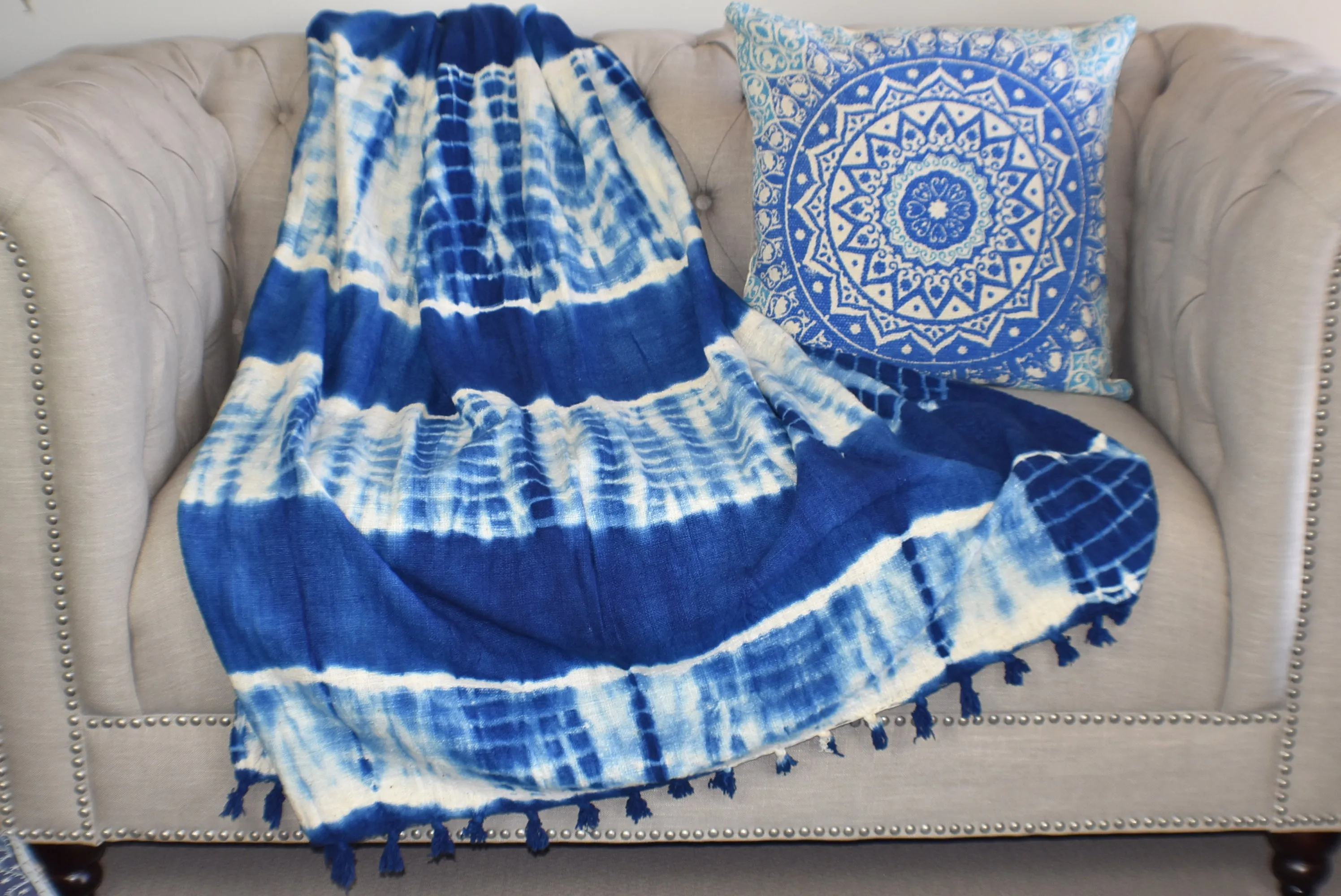 Indigo Tie and Dye Cotton Sluby Bohemian Throw