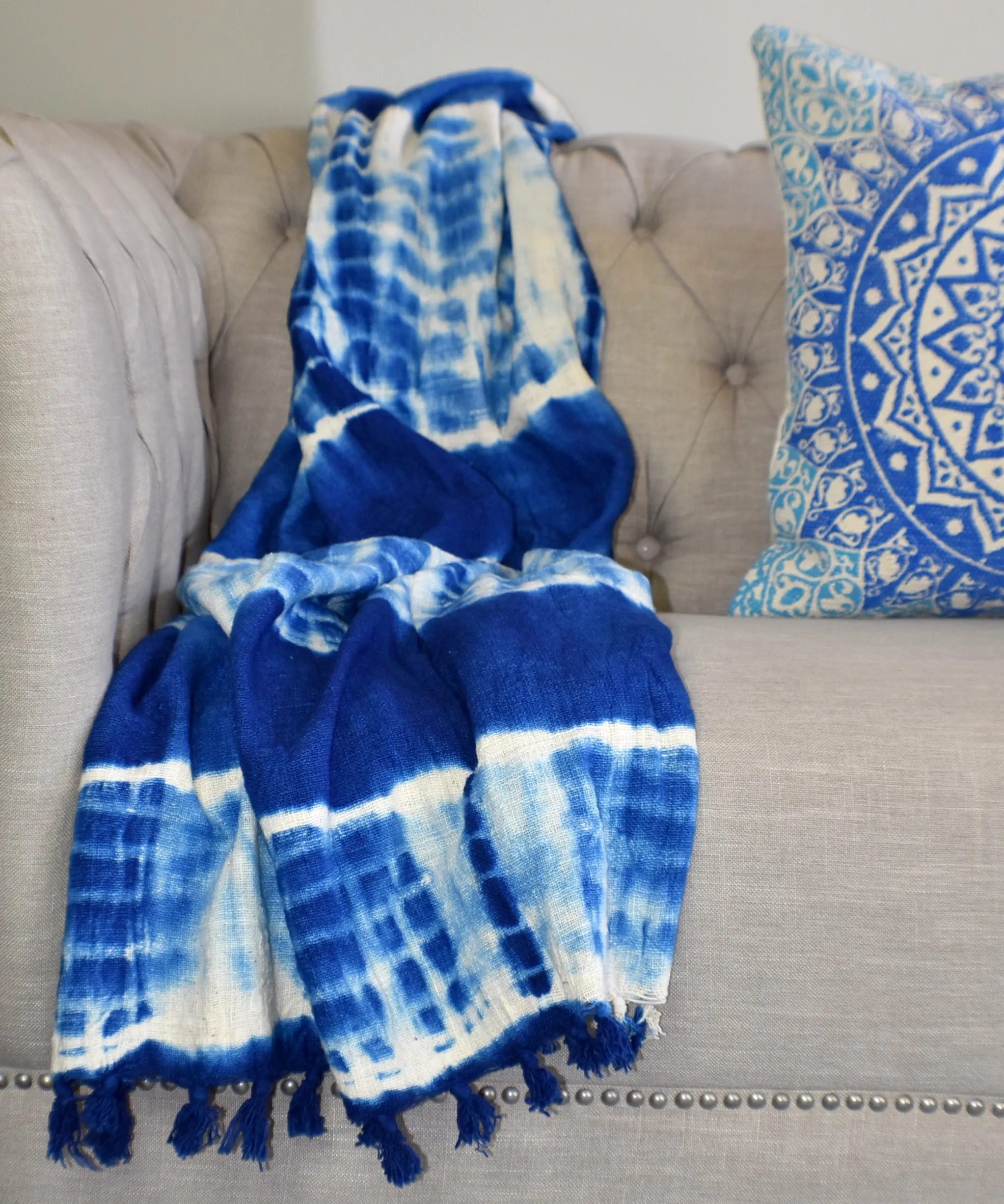 Indigo Tie and Dye Cotton Sluby Bohemian Throw