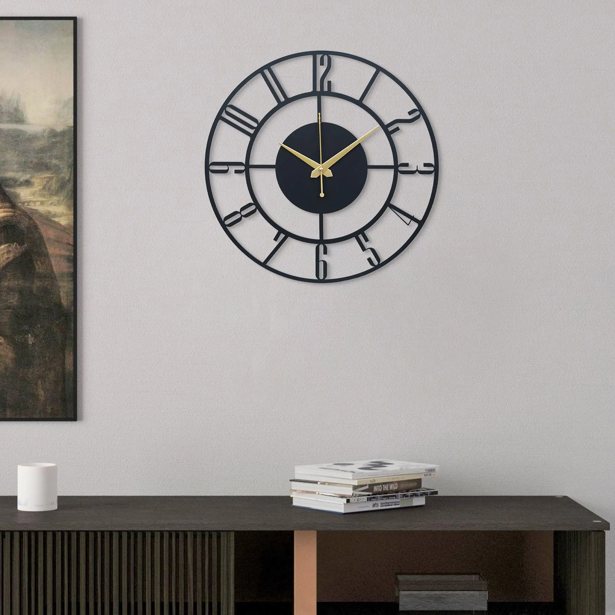 Ingo creation Stylish Metal Analog Wall Clock for Living Room, Bedroom, Office, Kitchen, Home and Hall | Antique Fancy Big Size Modern Wall Watch for Home Decor (40 cm),Black