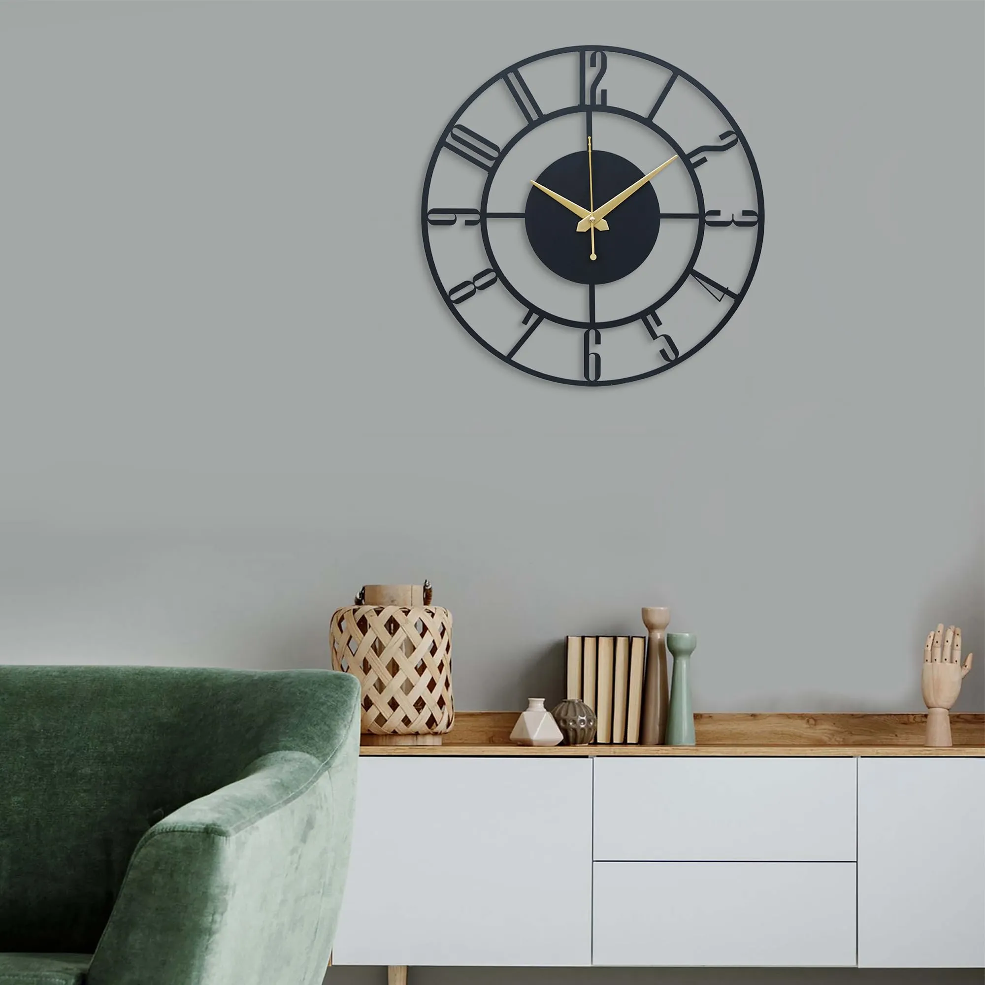 Ingo creation Stylish Metal Analog Wall Clock for Living Room, Bedroom, Office, Kitchen, Home and Hall | Antique Fancy Big Size Modern Wall Watch for Home Decor (40 cm),Black