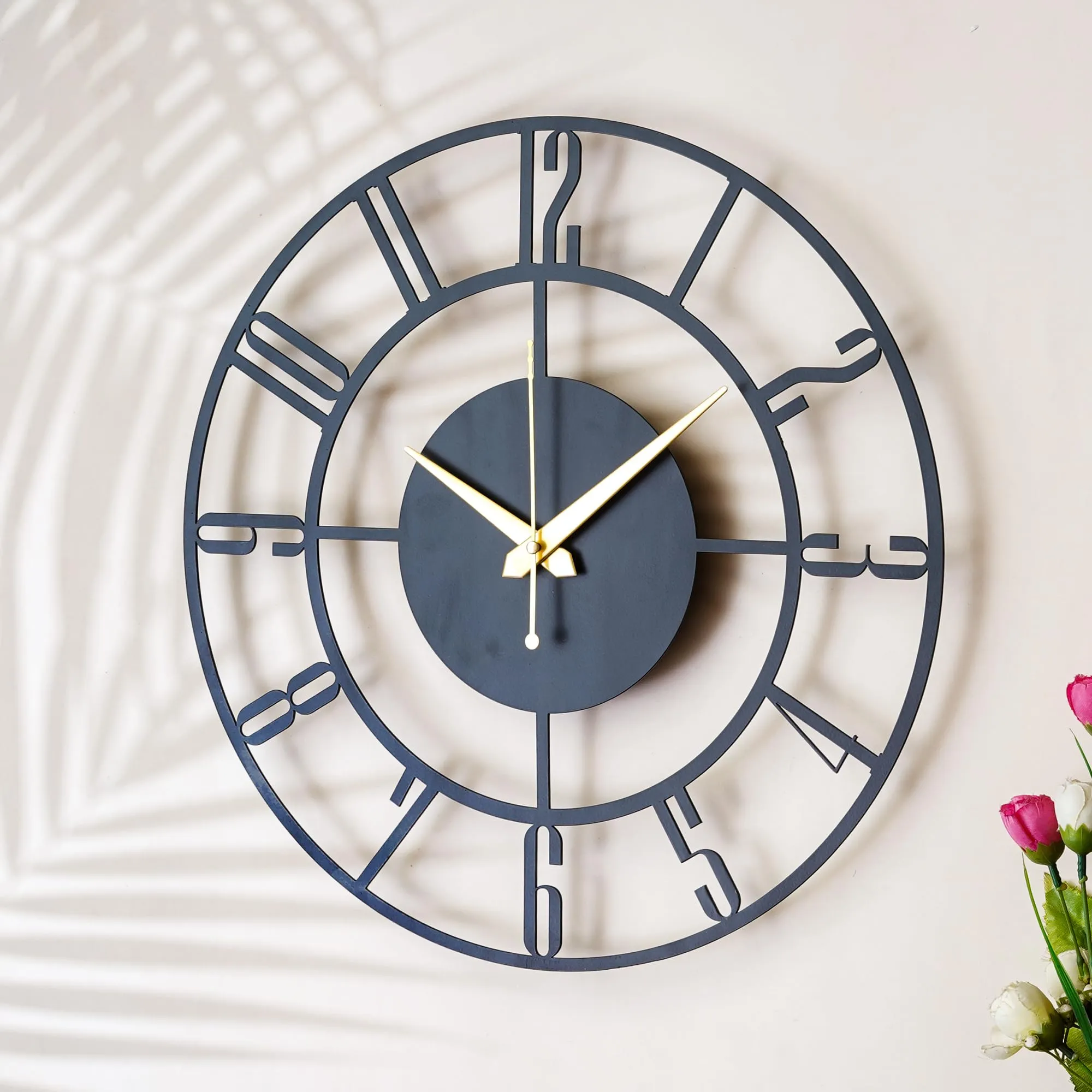 Ingo creation Stylish Metal Analog Wall Clock for Living Room, Bedroom, Office, Kitchen, Home and Hall | Antique Fancy Big Size Modern Wall Watch for Home Decor (40 cm),Black