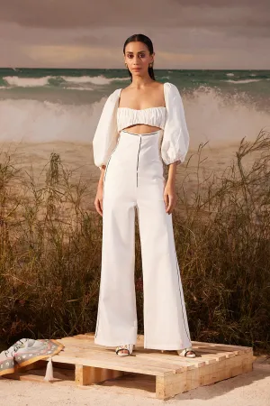 Ivory Ruched Hand-painted Jumpsuit