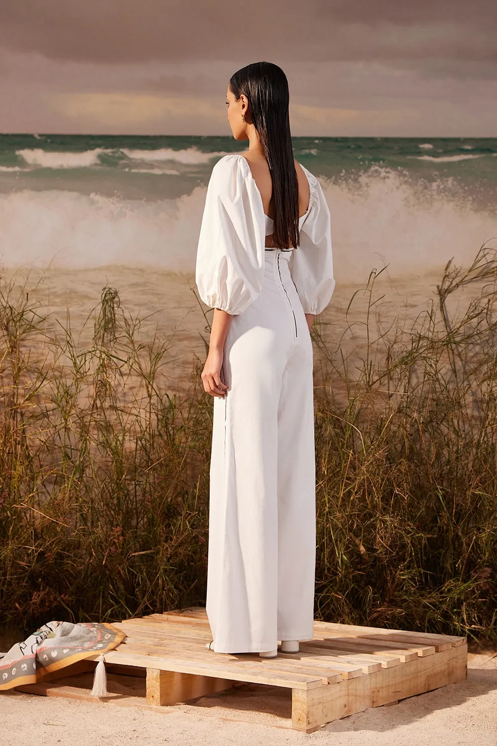 Ivory Ruched Hand-painted Jumpsuit