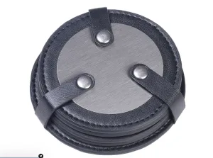 LEATHER AND METAL COASTER SET OF 4