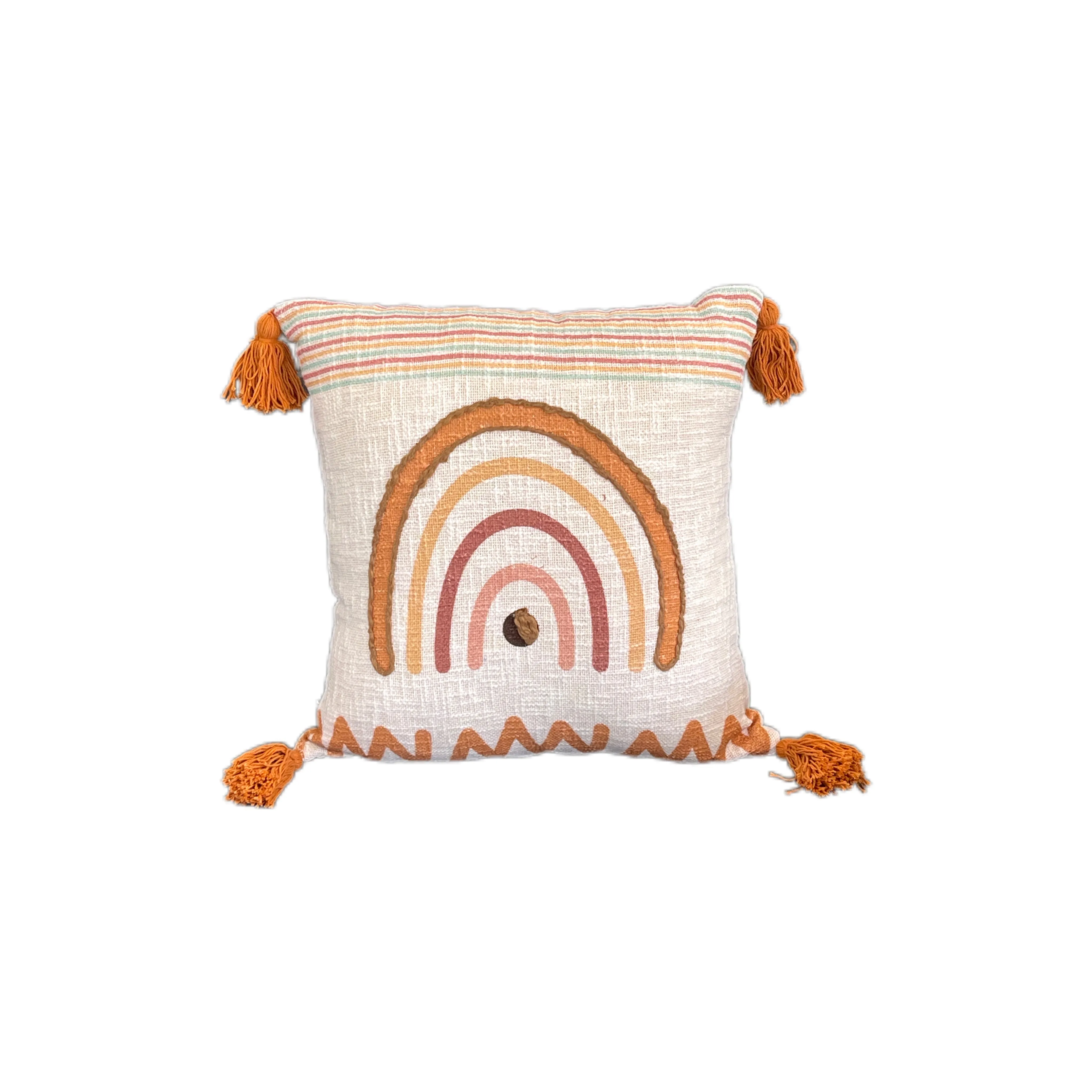 Minimalistic Rainbow Embroidered Cotton Bedding Cushion Throw