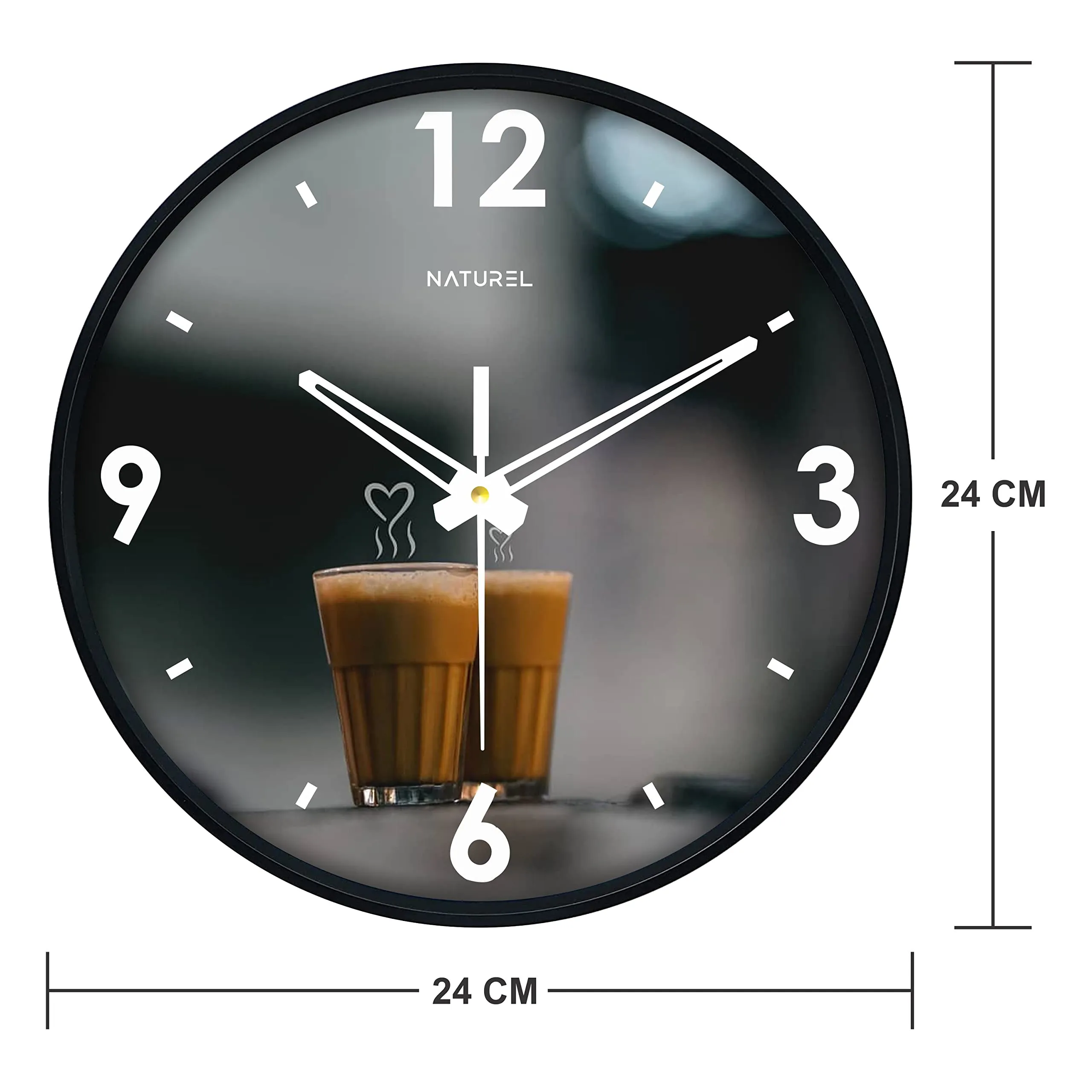 Naturel Wall Clock With Glass For Home - Chai Tea Printed (10 Inch) - Analog, Multicolor
