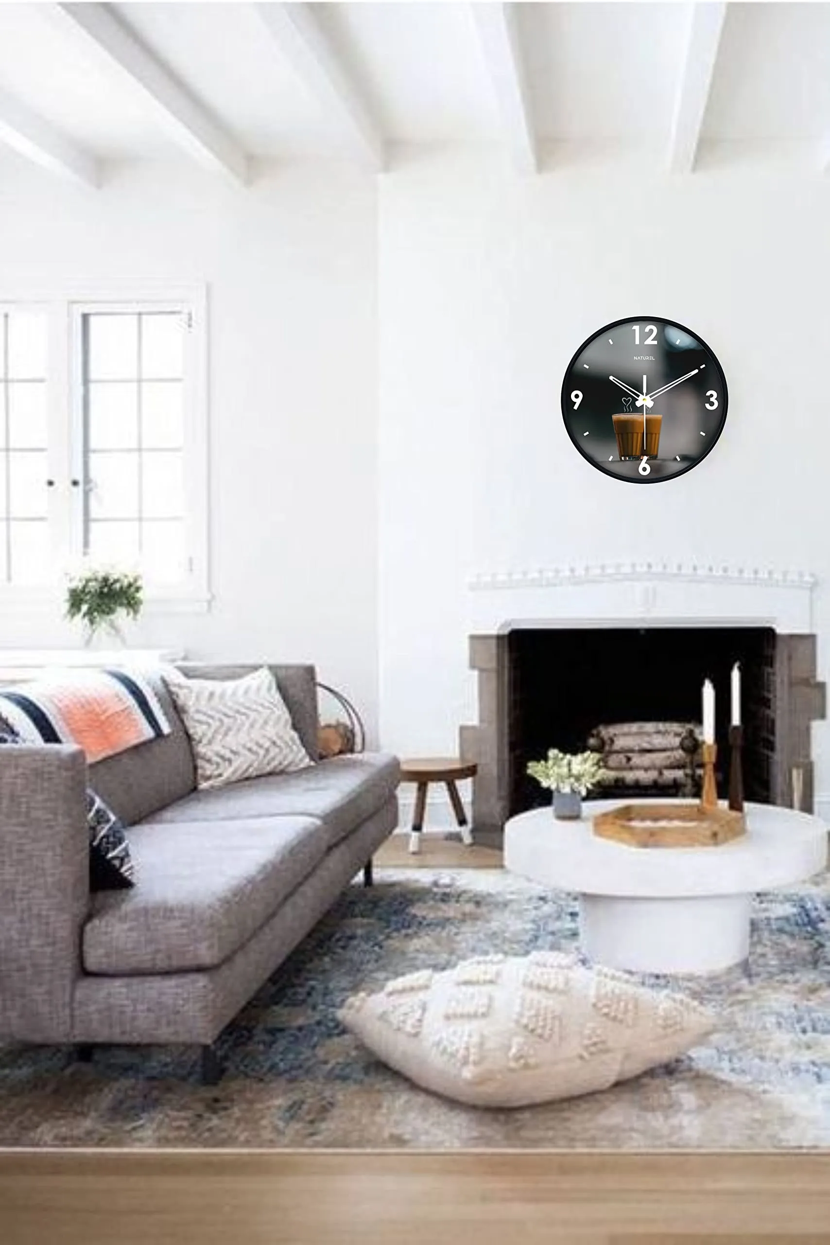 Naturel Wall Clock With Glass For Home - Chai Tea Printed (10 Inch) - Analog, Multicolor