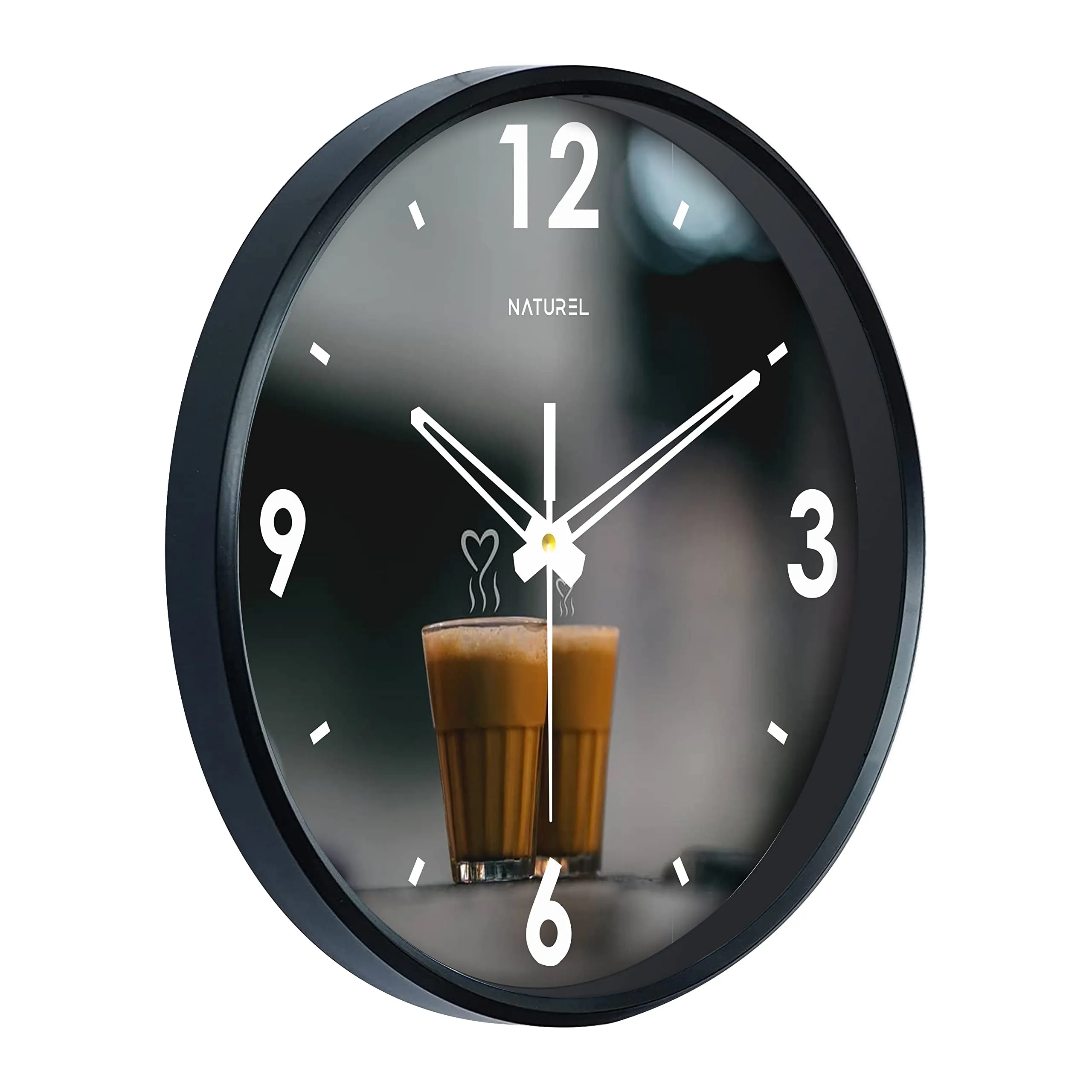 Naturel Wall Clock With Glass For Home - Chai Tea Printed (10 Inch) - Analog, Multicolor