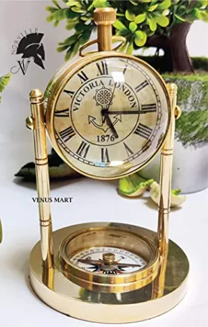 NORVILLE® Antique Brass Table Clock VintageTable Clock Watch for Study Table, Decor, Office Desk, Home Decor, Gift Item