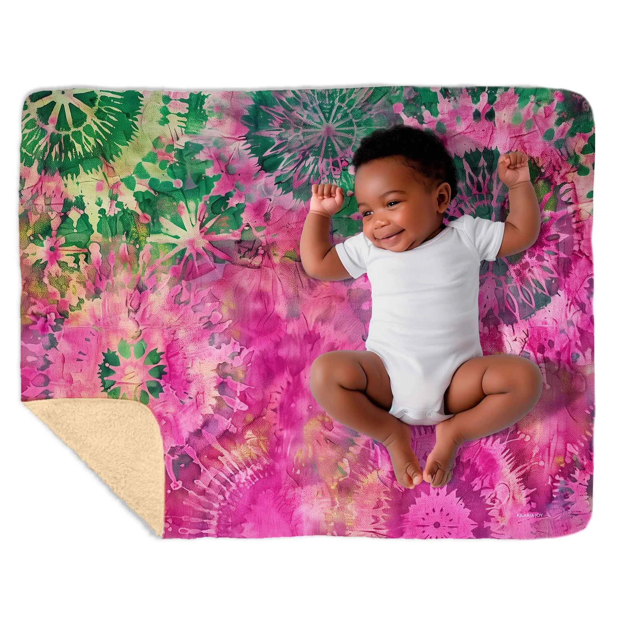 Pink Garden Batik Snuggly Sherpa Baby Blanket, 40"x30"