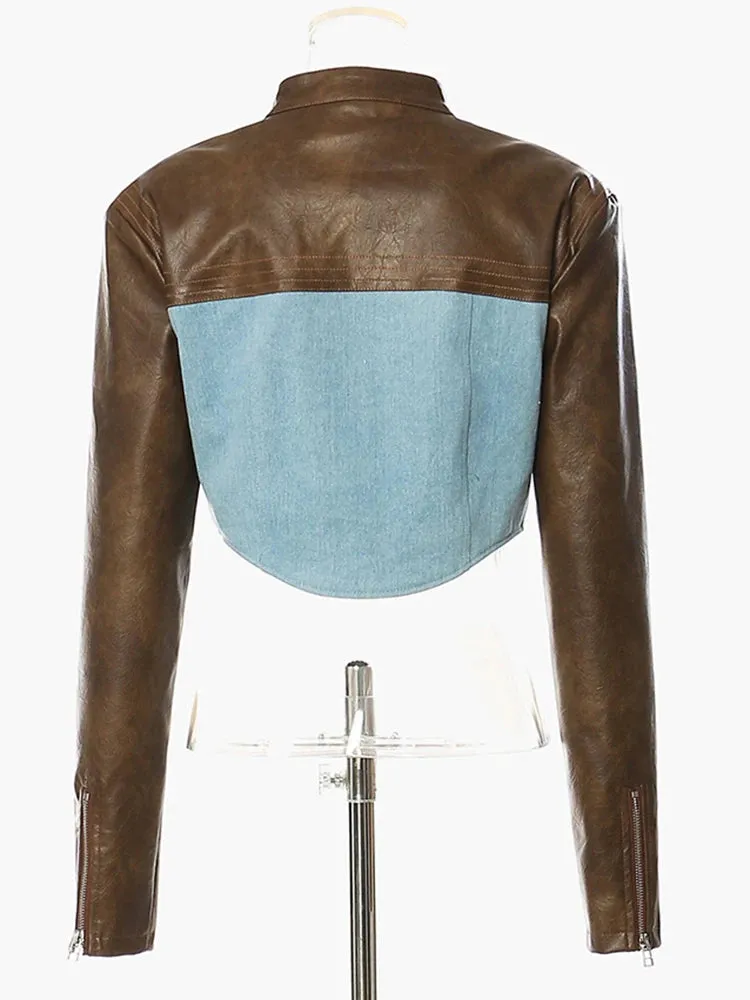 PU Leather Stand Collar Vintage Jacket