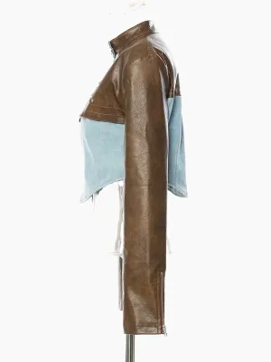 PU Leather Stand Collar Vintage Jacket