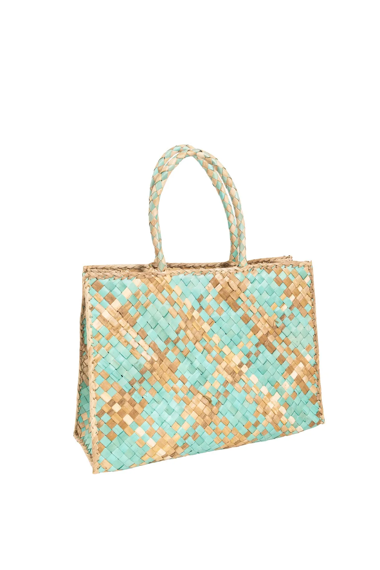 Raffia Retro Shopper in Aqua Candy