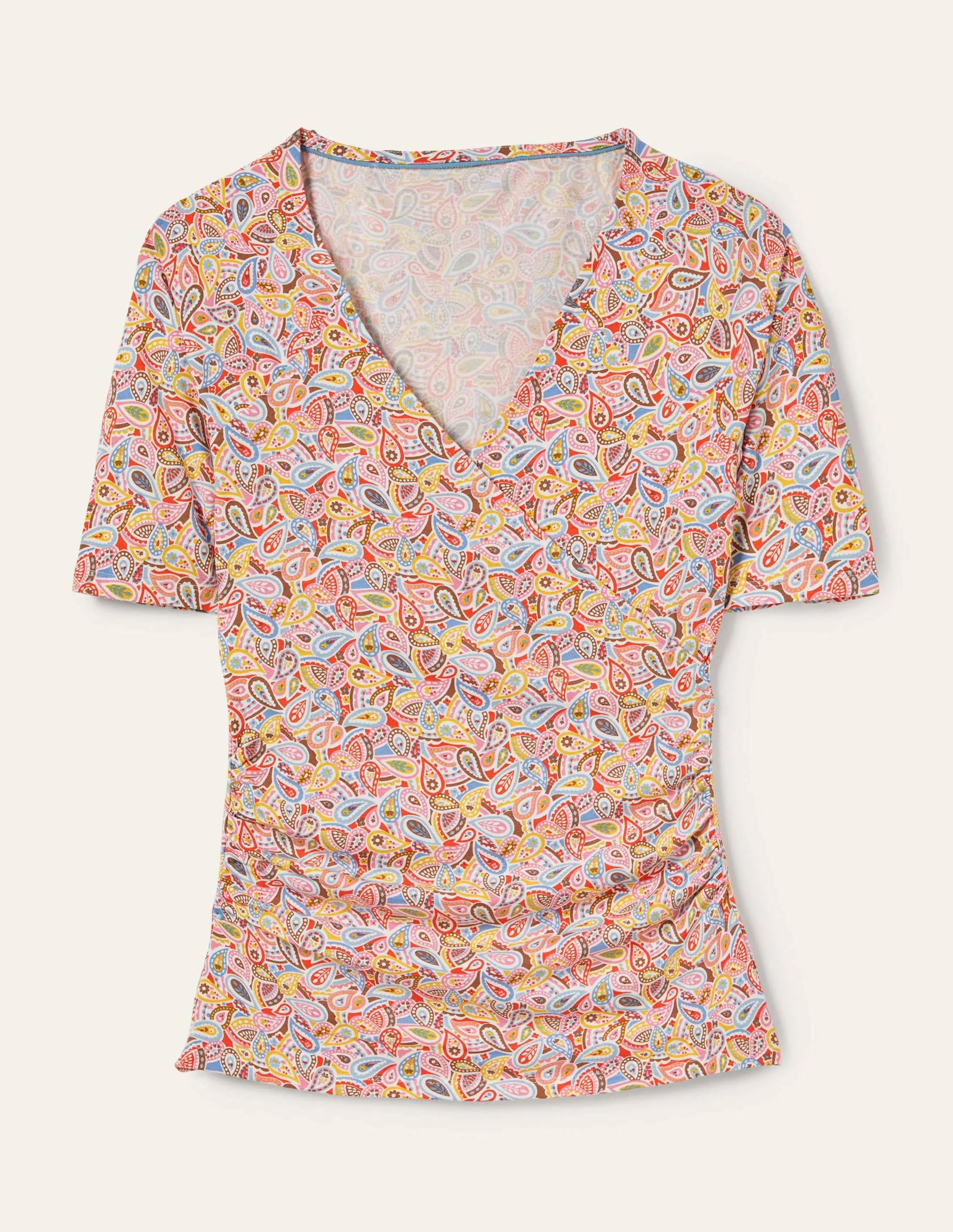 Short Sleeve Wrap Top-Multi, Paisley Blush