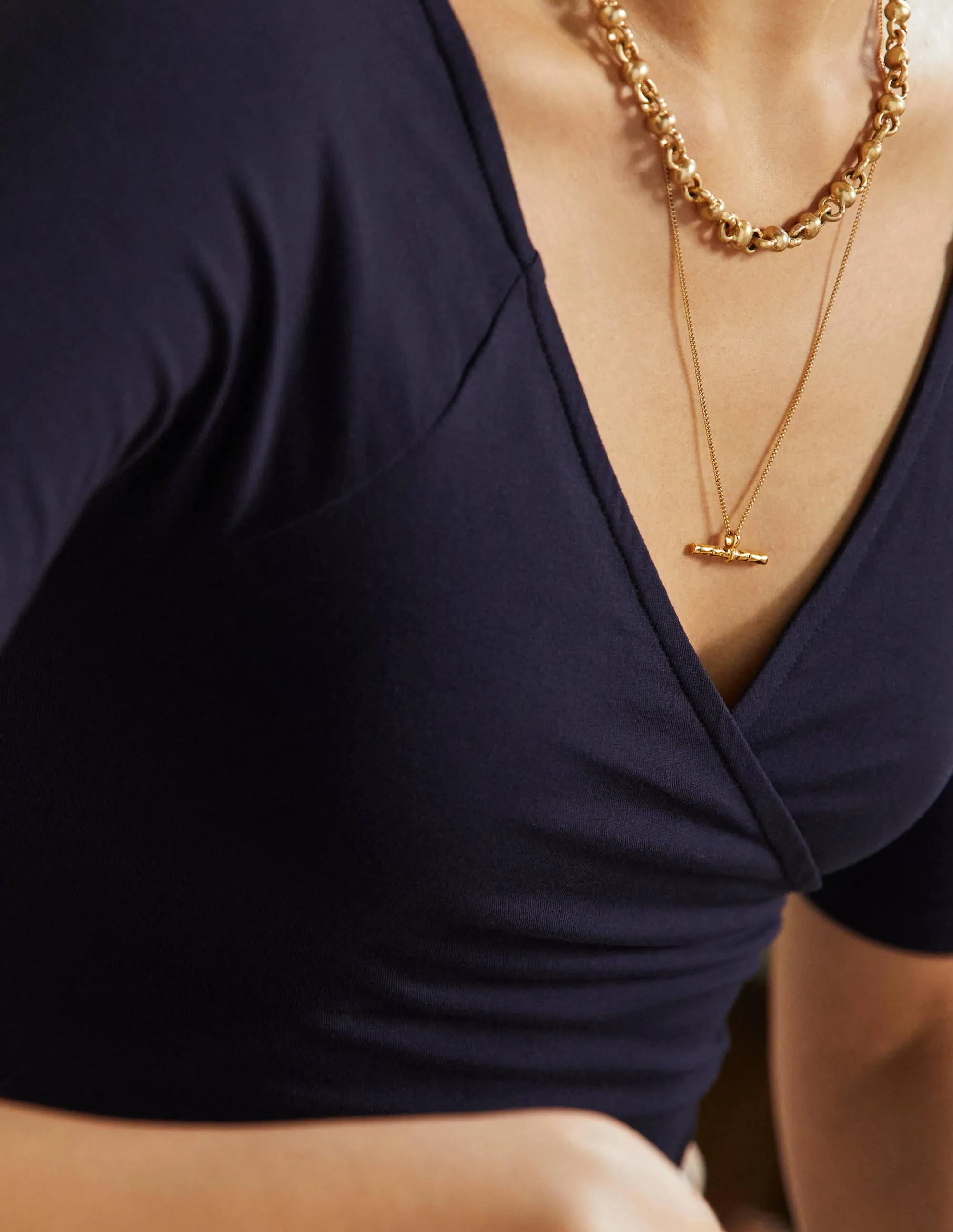Short Sleeve Wrap Top-Navy