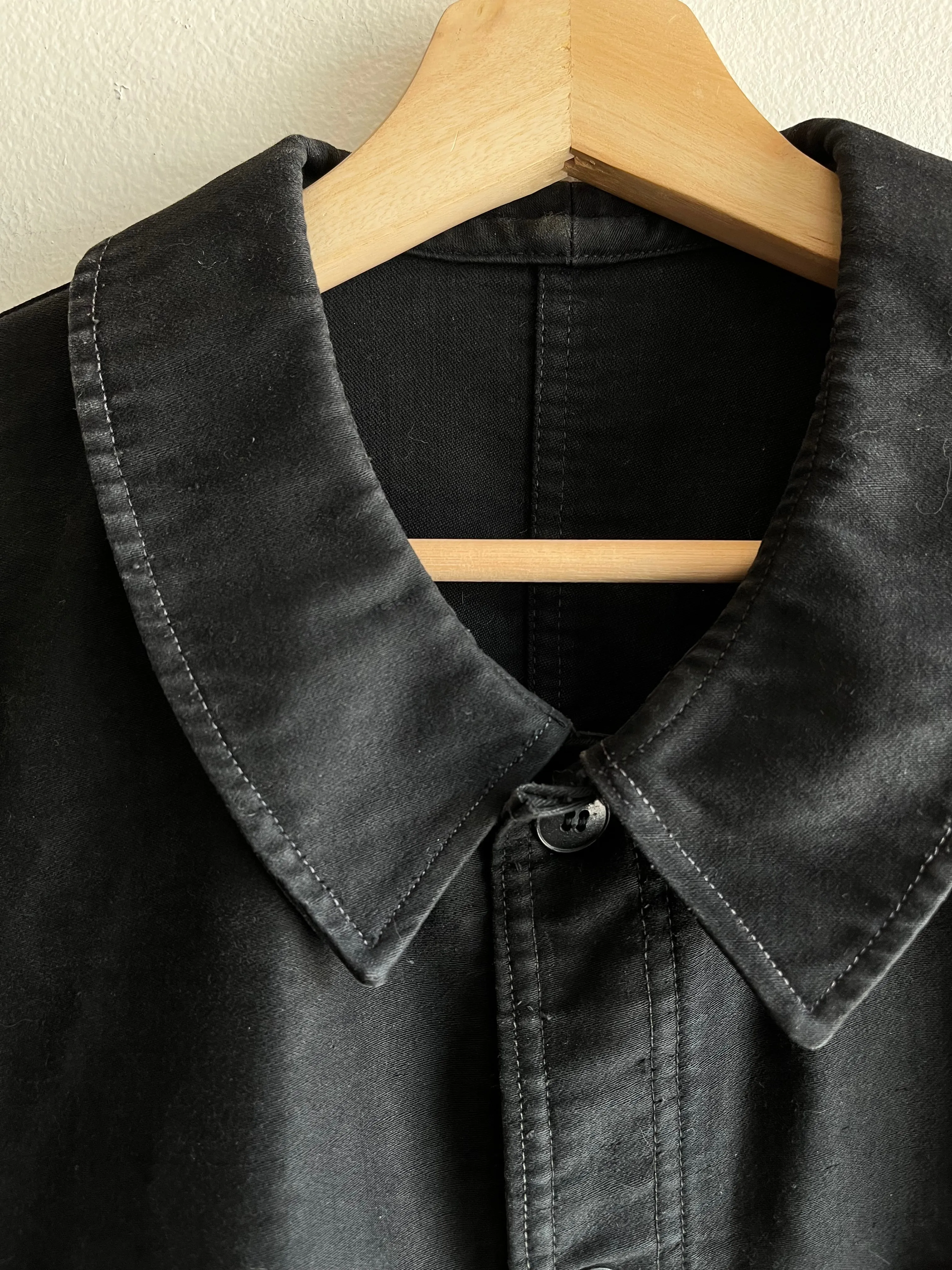 Vintage 1940/50s Black French Workwear Moleskin Chore Coat