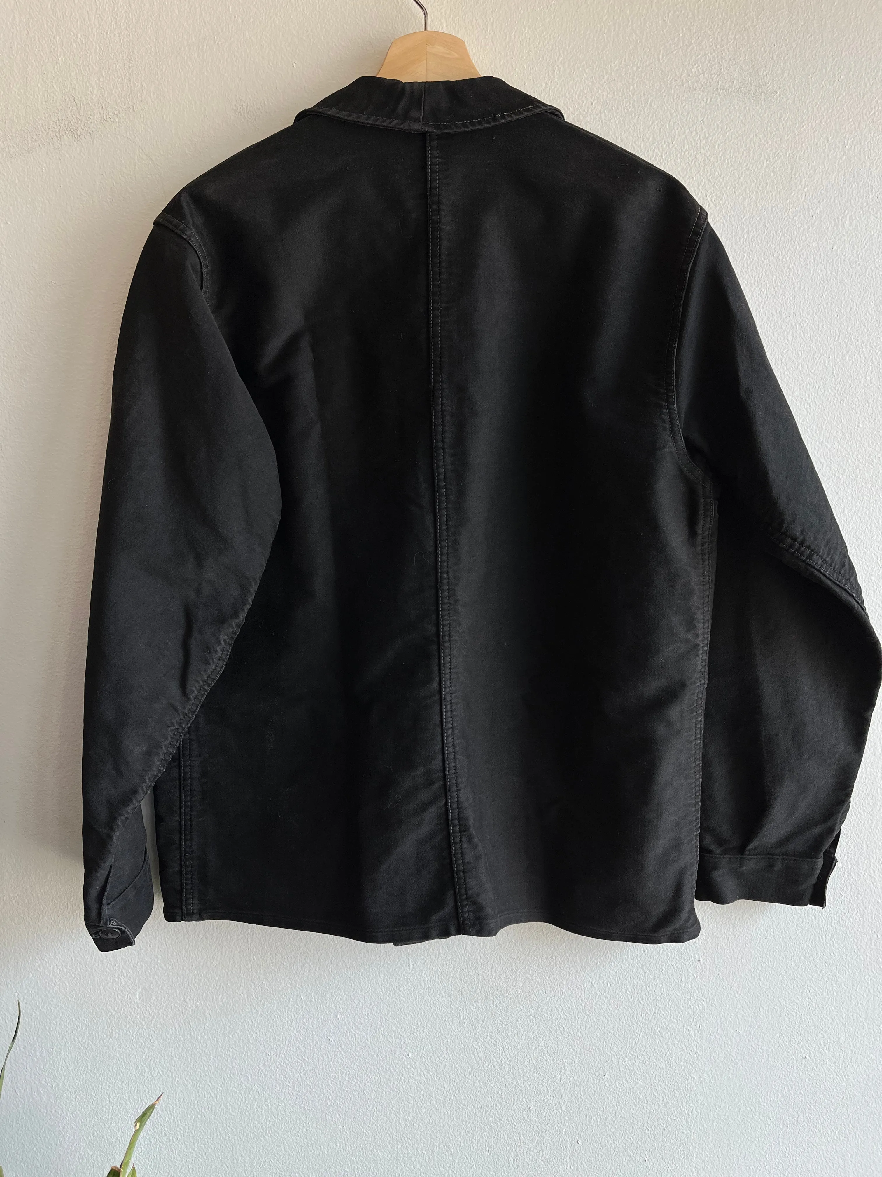 Vintage 1940/50s Black French Workwear Moleskin Chore Coat