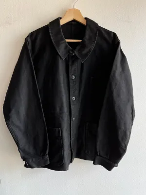 Vintage 1940/50s Black French Workwear Moleskin Chore Coat