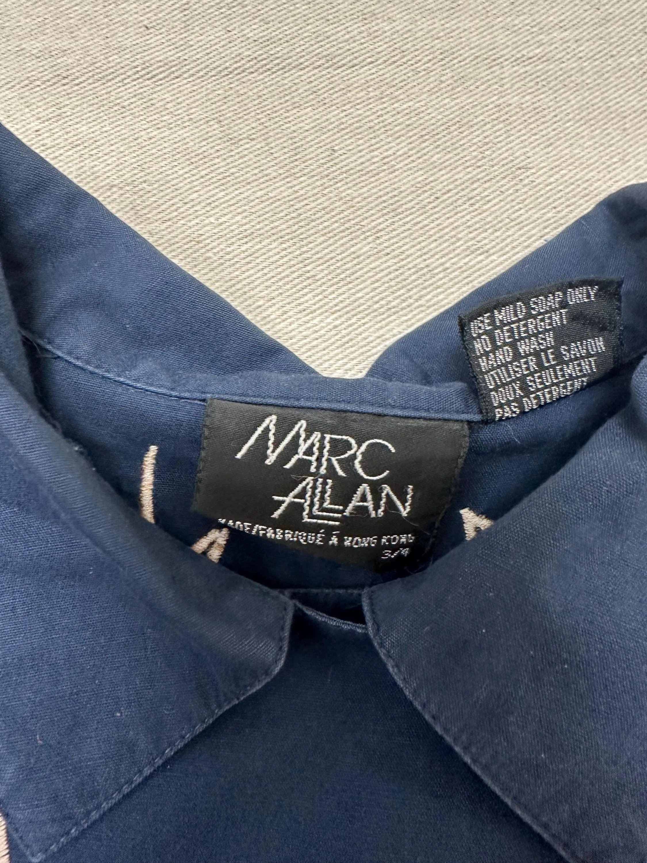 Vintage 80s Mark Allen Western Navy Embroidered Beaded Triple Button Up | Size Ladies Medium