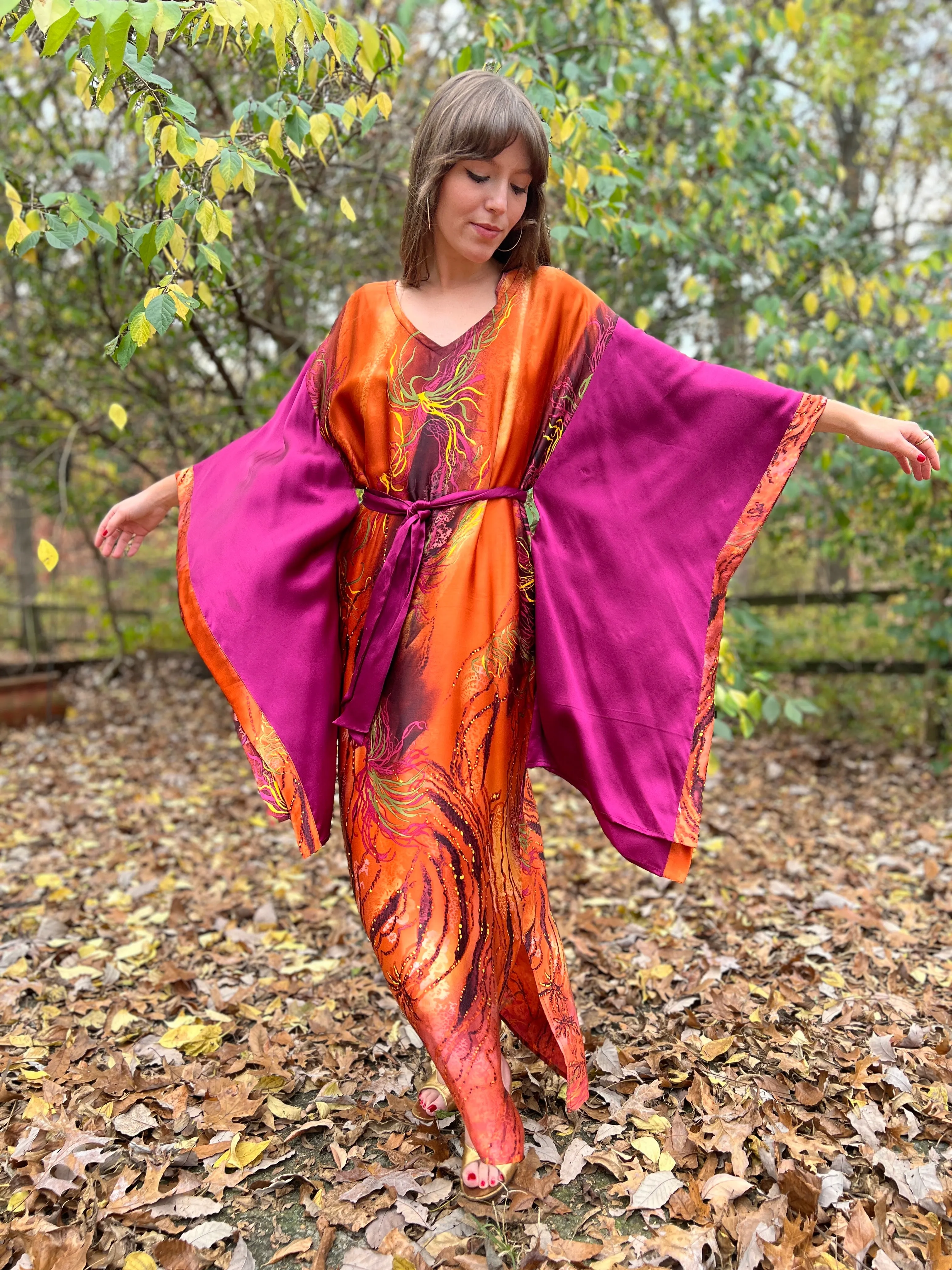 Vintage Hand Painted Silk Caftan