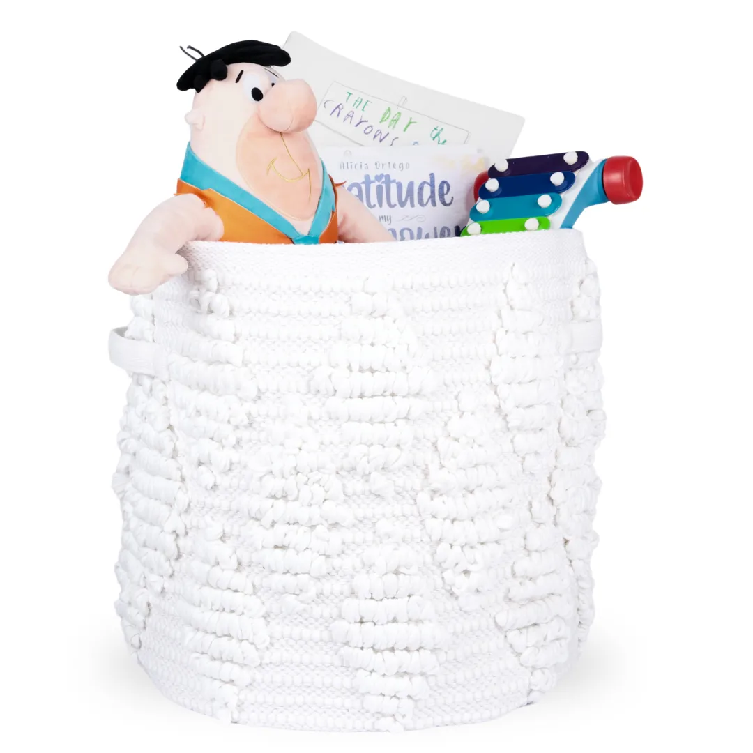 Woven Treasure Large Round Beige Toy Storage Basket