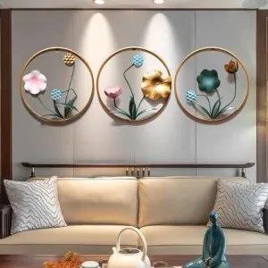 ZOVE Metal Flower Design Set of 3 Wall Hanging For Home Decoration Perfect for Living Room/Hotel/Restaurant/Bedroom/Drawing Room (Color : Multi) (Size: 19 x 19 INCH)